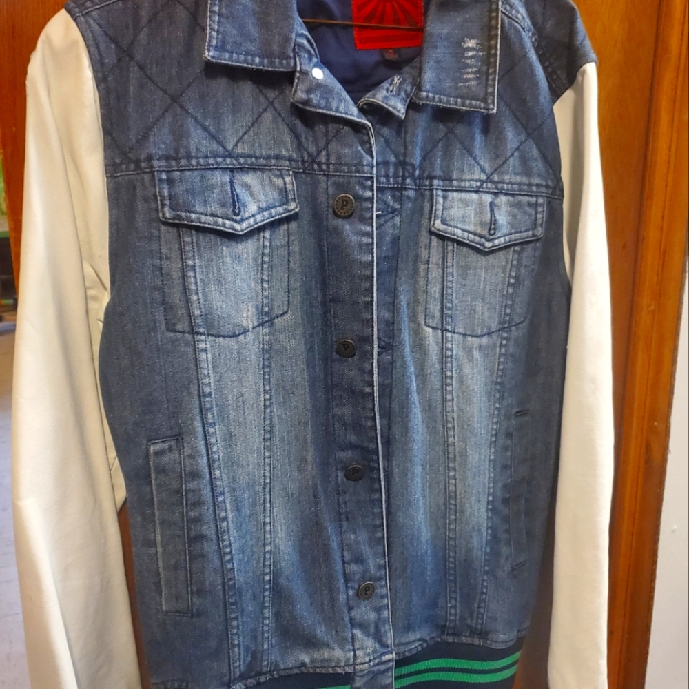 Denim Jacket with White Sleeves